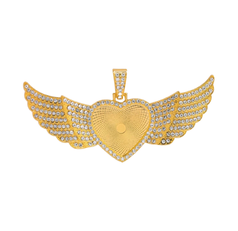 Large Gold Heart Pendant with Wings & Chain