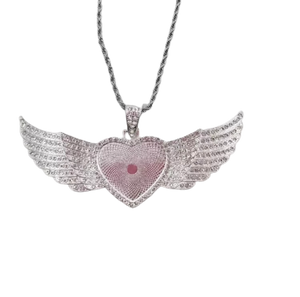 Large Silver Heart Pendant with Wings & Chain