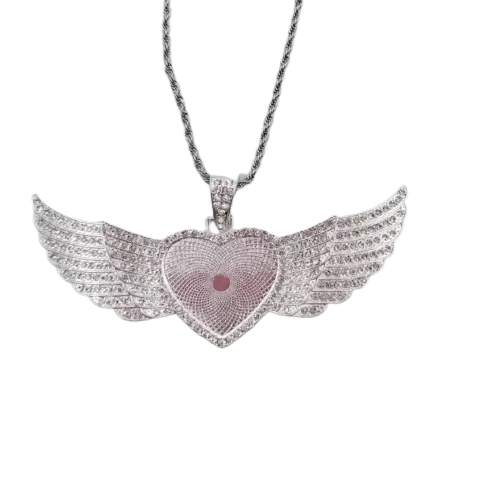 Large Silver Heart Pendant with Wings & Chain