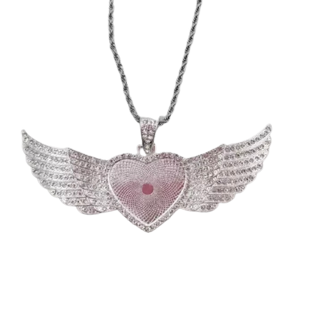 Large Silver Heart Pendant with Wings & Chain