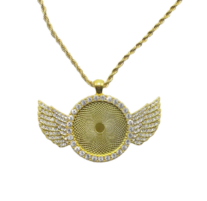 Gold Round Pendant with Wings