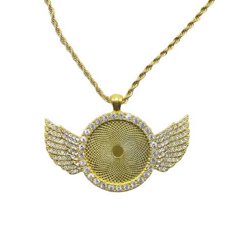 Gold Round Pendant with Wings